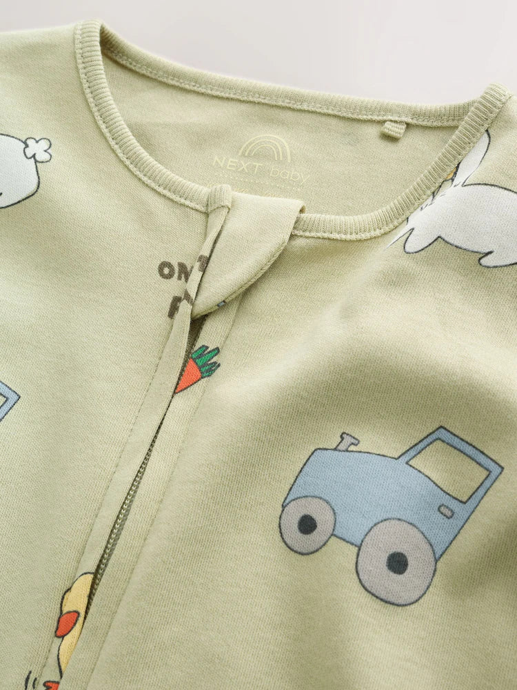 |BabyBoy| Kit com 3 Macacões de Bebê com Estampa de Animais da Fazenda e Zíper Bidirecional (0 meses a 2 anos)