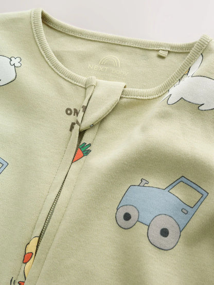 |BabyBoy| Kit com 3 Macacões de Bebê com Estampa de Animais da Fazenda e Zíper Bidirecional (0 meses a 2 anos)