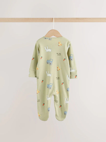 |BabyBoy| Kit com 3 Macacões de Bebê com Estampa de Animais da Fazenda e Zíper Bidirecional (0 meses a 2 anos)
