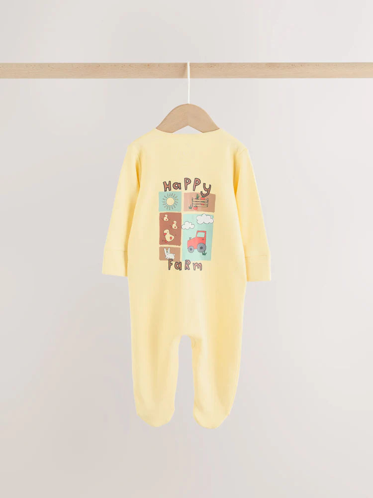 |BabyBoy| Kit com 3 Macacões de Bebê com Estampa de Animais da Fazenda e Zíper Bidirecional (0 meses a 2 anos)