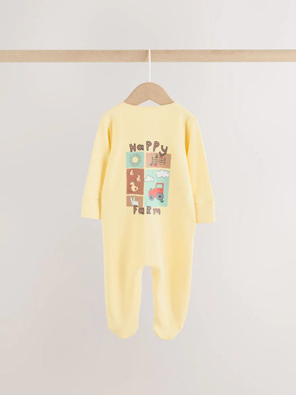 |BabyBoy| Kit com 3 Macacões de Bebê com Estampa de Animais da Fazenda e Zíper Bidirecional (0 meses a 2 anos)
