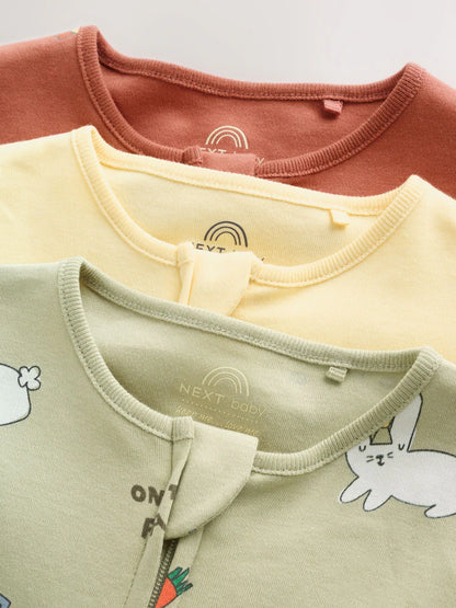 |BabyBoy| Kit com 3 Macacões de Bebê com Estampa de Animais da Fazenda e Zíper Bidirecional (0 meses a 2 anos)