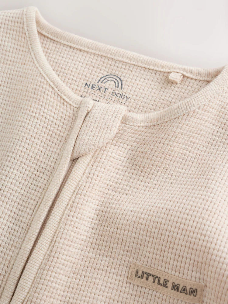 |BabyBoy| Kit com 4 Macacões de Bebê em Tecido Waffle (Cor Verde-Sálvia Neutra) com Zíper Bidirecional (0 meses a 3 anos)