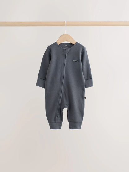 |BabyBoy| Kit com 4 Macacões de Bebê em Tecido Waffle (Cor Verde-Sálvia Neutra) com Zíper Bidirecional (0 meses a 3 anos)