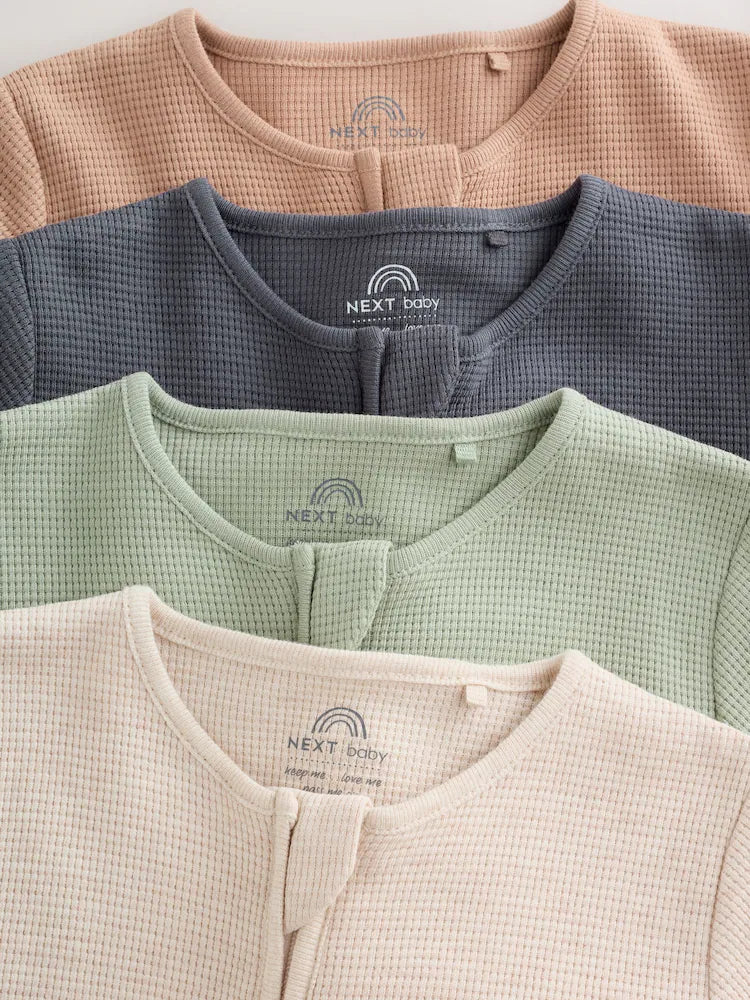 |BabyBoy| Kit com 4 Macacões de Bebê em Tecido Waffle (Cor Verde-Sálvia Neutra) com Zíper Bidirecional (0 meses a 3 anos)