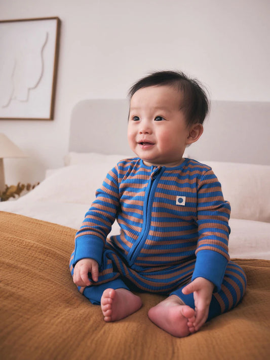|BabyBoy| Kit com 4 Macacões de Bebê com Listras Azuis/Verdes e Zíper Bidirecional (0 meses a 3 anos)