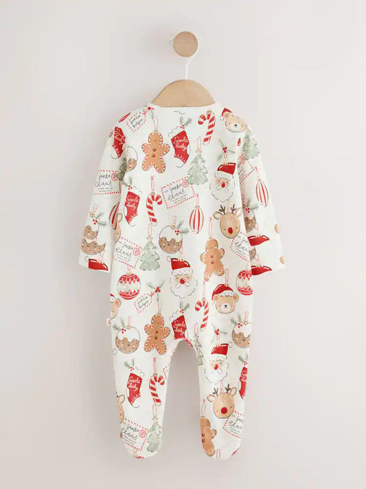 |BabyBoy| Neutral Bauble Two Way Zip Baby Christmas Sleepsuit (0mths-3yrs)