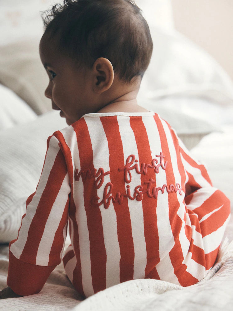 |BabyBoy| Macacão de Bebê Vermelho "Meu Primeiro Natal" com Zíper Bidirecional (0-18 meses)