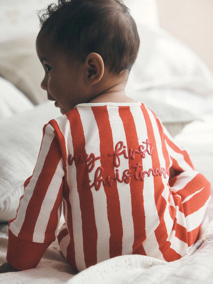 |BabyBoy| Macacão de Bebê Vermelho "Meu Primeiro Natal" com Zíper Bidirecional (0-18 meses)