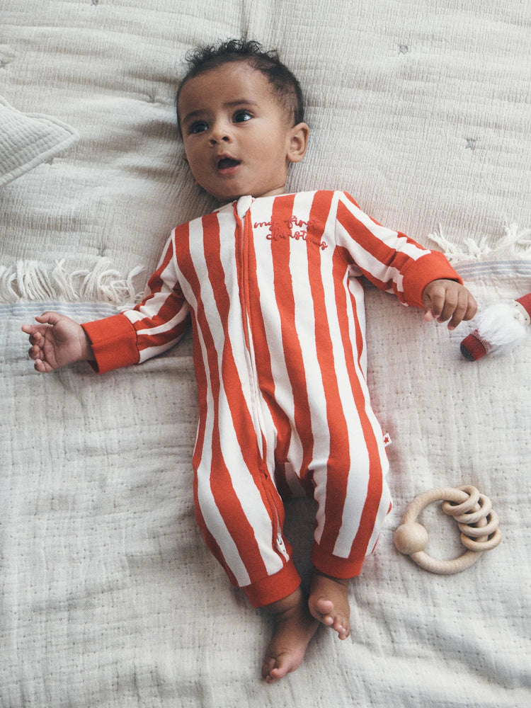 |BabyBoy| Macacão de Bebê Vermelho "Meu Primeiro Natal" com Zíper Bidirecional (0-18 meses)