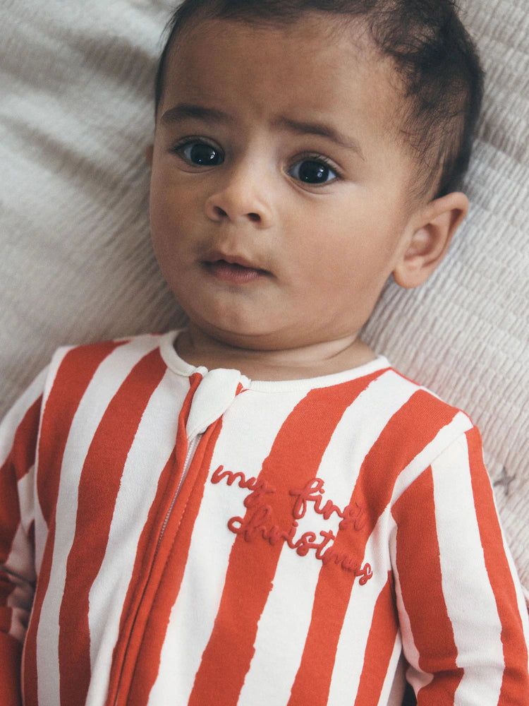 |BabyBoy| Macacão de Bebê Vermelho "Meu Primeiro Natal" com Zíper Bidirecional (0-18 meses)
