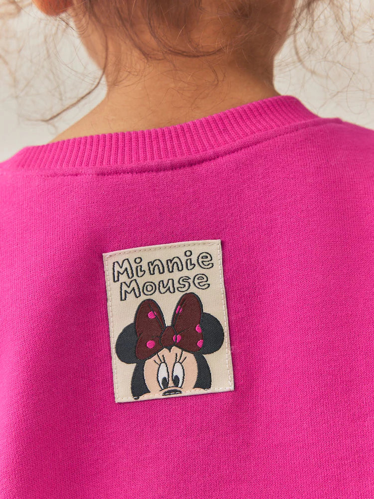 |Girl| Conjunto de Moletom com Estampa de Poá e Calça Flare Minnie Mouse – Rosa-Berry (6 meses a 7 anos)