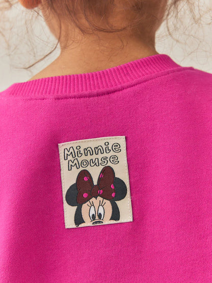 |Girl| Conjunto de Moletom com Estampa de Poá e Calça Flare Minnie Mouse – Rosa-Berry (6 meses a 7 anos)