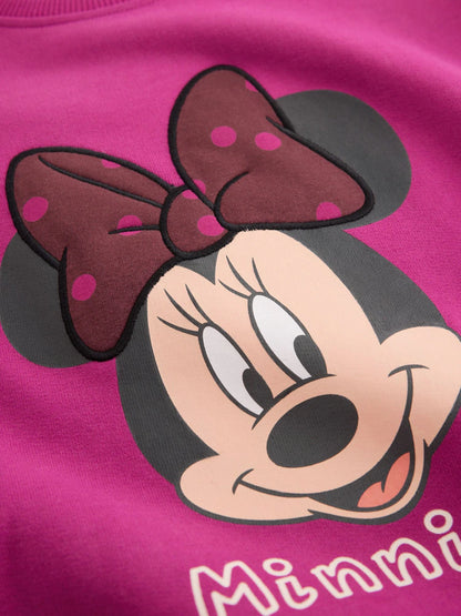 |Girl| Conjunto de Moletom com Estampa de Poá e Calça Flare Minnie Mouse – Rosa-Berry (6 meses a 7 anos)