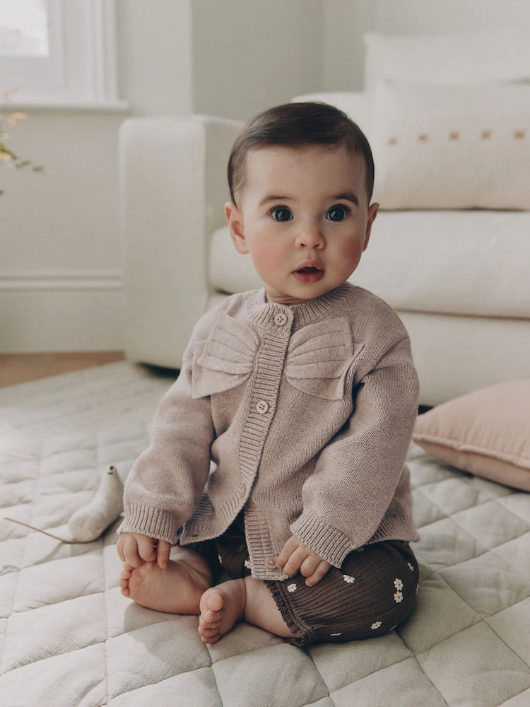 |BabyGirl| Cardigã de Tricô para Bebê com Laço Marrom (0 meses a 2 anos)