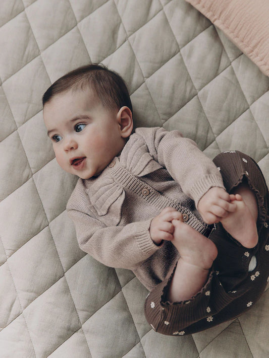 |BabyGirl| Cardigã de Tricô para Bebê com Laço Marrom (0 meses a 2 anos)