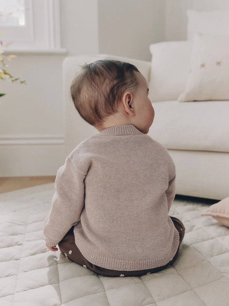 |BabyGirl| Cardigã de Tricô para Bebê com Laço Marrom (0 meses a 2 anos)