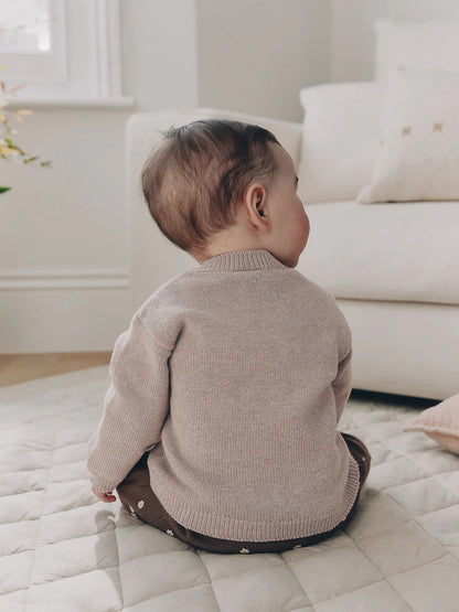 |BabyGirl| Cardigã de Tricô para Bebê com Laço Marrom (0 meses a 2 anos)