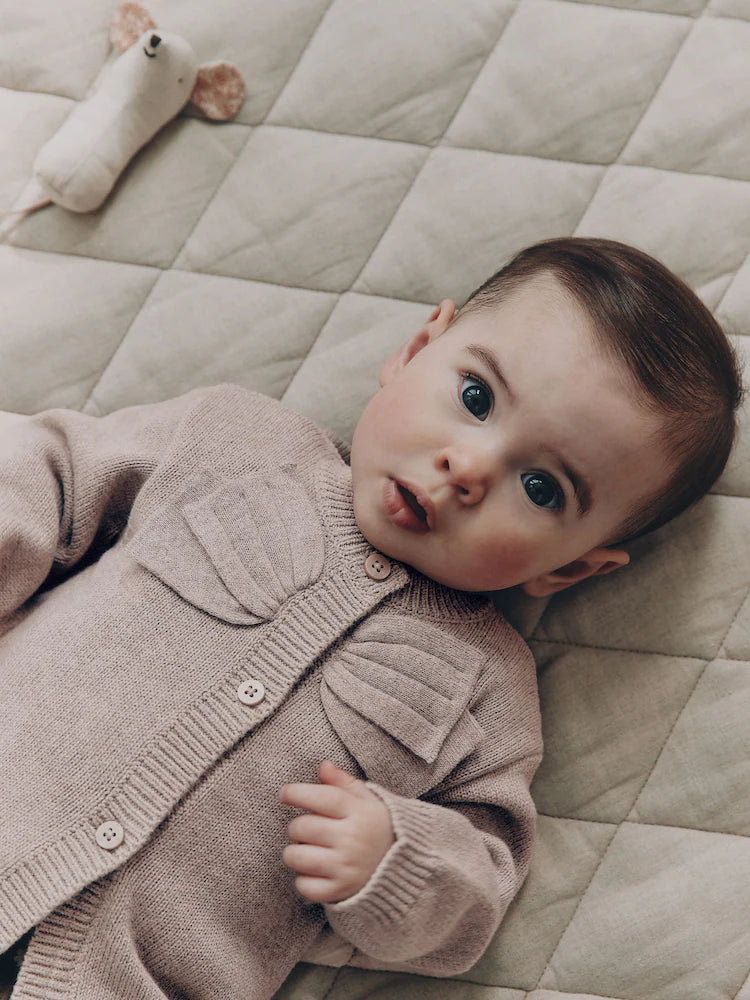 |BabyGirl| Cardigã de Tricô para Bebê com Laço Marrom (0 meses a 2 anos)