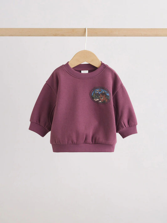 |BabyBoy| Conjunto de Moletom e Calça Jogger com Estampa de Urso – Vermelho-Bordô (0 meses a 2 anos)