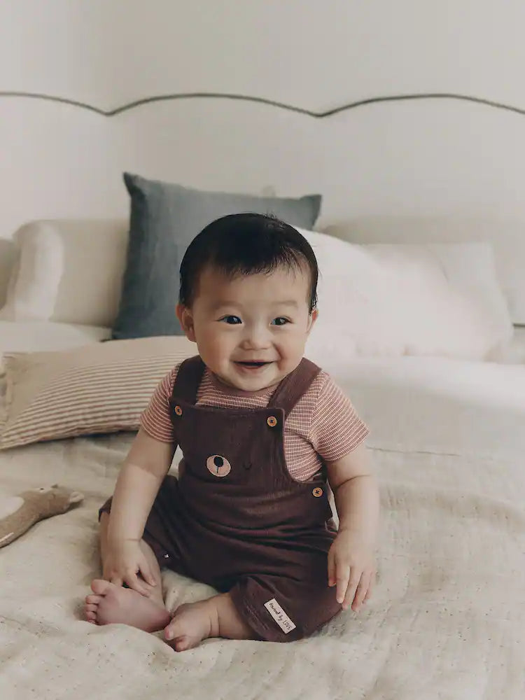 |BabyBoy| Conjunto De Bebê com Jardineira de Malha e Body – Urso Marrom (0 meses a 2 anos)