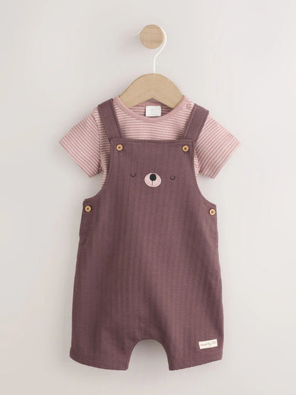 |BabyBoy| Conjunto De Bebê com Jardineira de Malha e Body – Urso Marrom (0 meses a 2 anos)