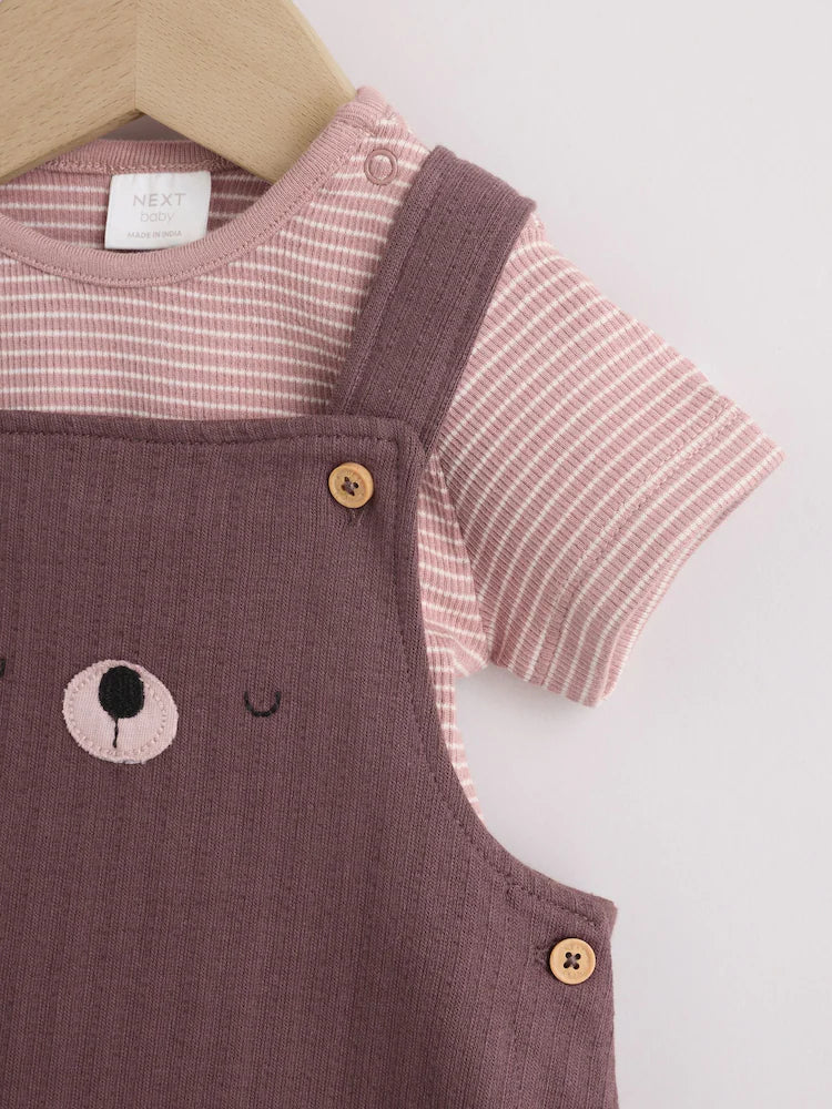 |BabyBoy| Conjunto De Bebê com Jardineira de Malha e Body – Urso Marrom (0 meses a 2 anos)