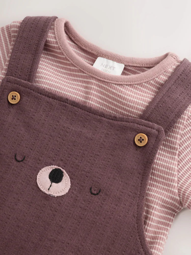 |BabyBoy| Conjunto De Bebê com Jardineira de Malha e Body – Urso Marrom (0 meses a 2 anos)