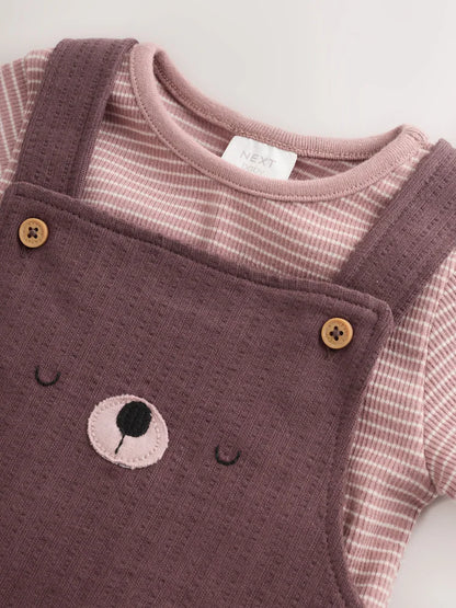 |BabyBoy| Conjunto De Bebê com Jardineira de Malha e Body – Urso Marrom (0 meses a 2 anos)