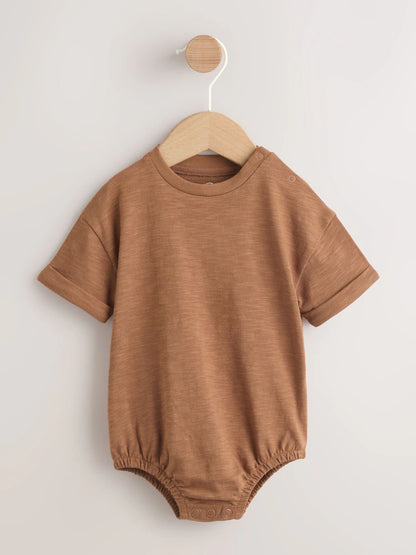 |BabyBoy| Conjunto De Jardineira e Body Listrados Em Sarja Marrom Ferrugem Para Bebês (0 meses a 2 anos)
