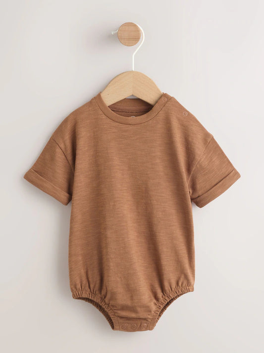 |BabyBoy| Conjunto De Jardineira e Body Listrados Em Sarja Marrom Ferrugem Para Bebês (0 meses a 2 anos)