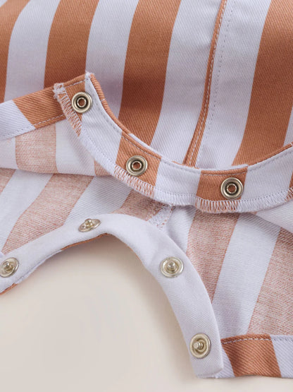 |BabyBoy| Conjunto De Jardineira e Body Listrados Em Sarja Marrom Ferrugem Para Bebês (0 meses a 2 anos)