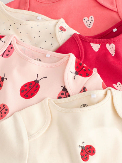 |BabyGirl| Kit com 5 Bodies de Manga Longa para Bebê – Estampa de Joaninha Vermelha
