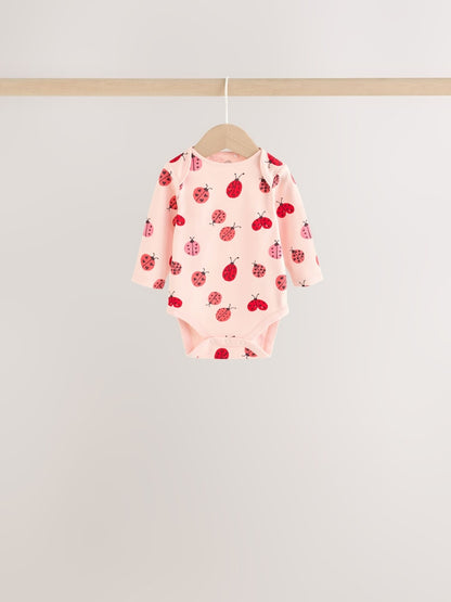 |BabyGirl| Kit com 5 Bodies de Manga Longa para Bebê – Estampa de Joaninha Vermelha