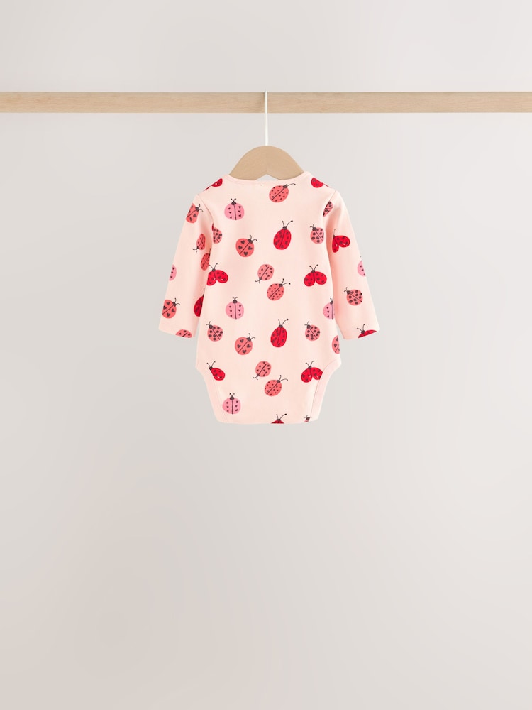 |BabyGirl| Kit com 5 Bodies de Manga Longa para Bebê – Estampa de Joaninha Vermelha
