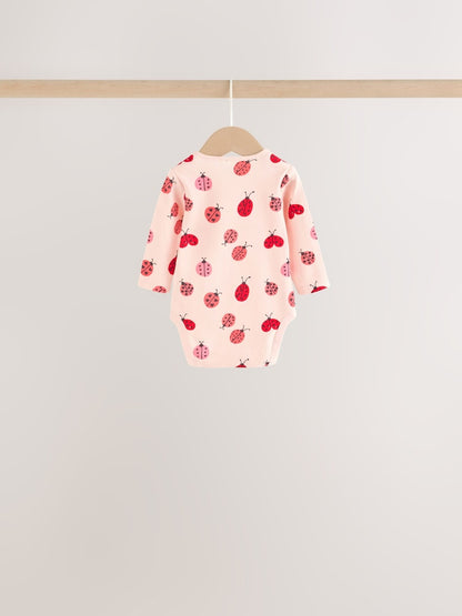 |BabyGirl| Kit com 5 Bodies de Manga Longa para Bebê – Estampa de Joaninha Vermelha