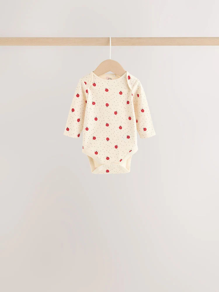 |BabyGirl| Kit com 5 Bodies de Manga Longa para Bebê – Estampa de Joaninha Vermelha
