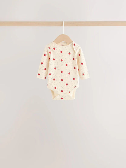 |BabyGirl| Kit com 5 Bodies de Manga Longa para Bebê – Estampa de Joaninha Vermelha