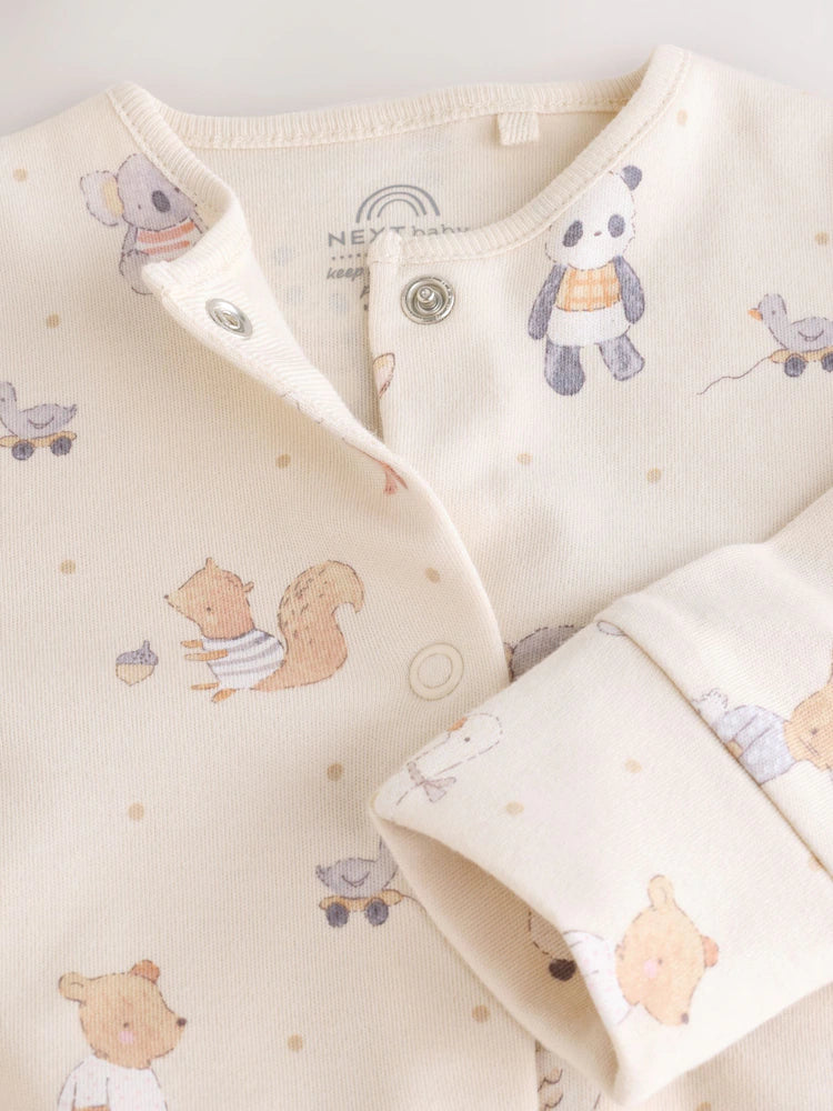 |BabyBoy| Kit Com 3 Macacões De Bebê Com Estampa de Animais (Cores Neutras) – 0 a 2 Anos