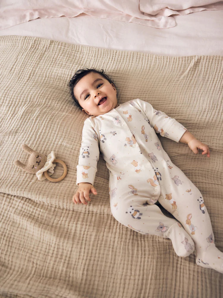 |BabyBoy| Kit Com 3 Macacões De Bebê Com Estampa de Animais (Cores Neutras) – 0 a 2 Anos
