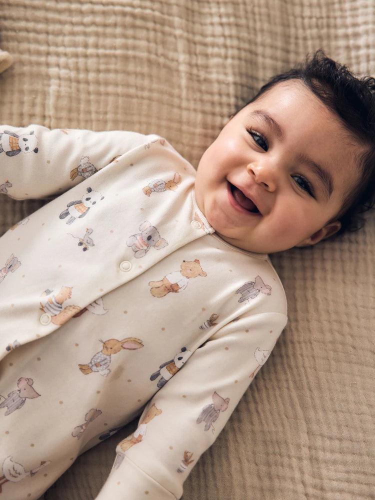 |BabyBoy| Kit Com 3 Macacões De Bebê Com Estampa de Animais (Cores Neutras) – 0 a 2 Anos