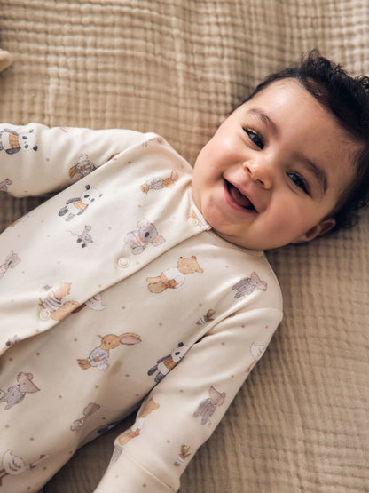 |BabyBoy| Kit Com 3 Macacões De Bebê Com Estampa de Animais (Cores Neutras) – 0 a 2 Anos