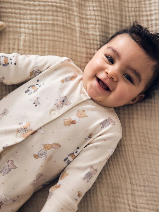 |BabyBoy| Kit Com 3 Macacões De Bebê Com Estampa de Animais (Cores Neutras) – 0 a 2 Anos
