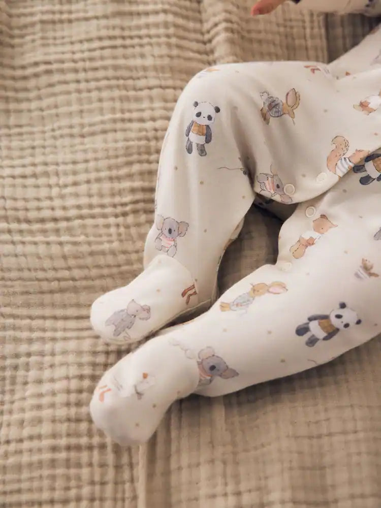 |BabyBoy| Kit Com 3 Macacões De Bebê Com Estampa de Animais (Cores Neutras) – 0 a 2 Anos