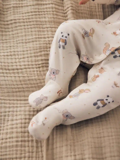 |BabyBoy| Kit Com 3 Macacões De Bebê Com Estampa de Animais (Cores Neutras) – 0 a 2 Anos