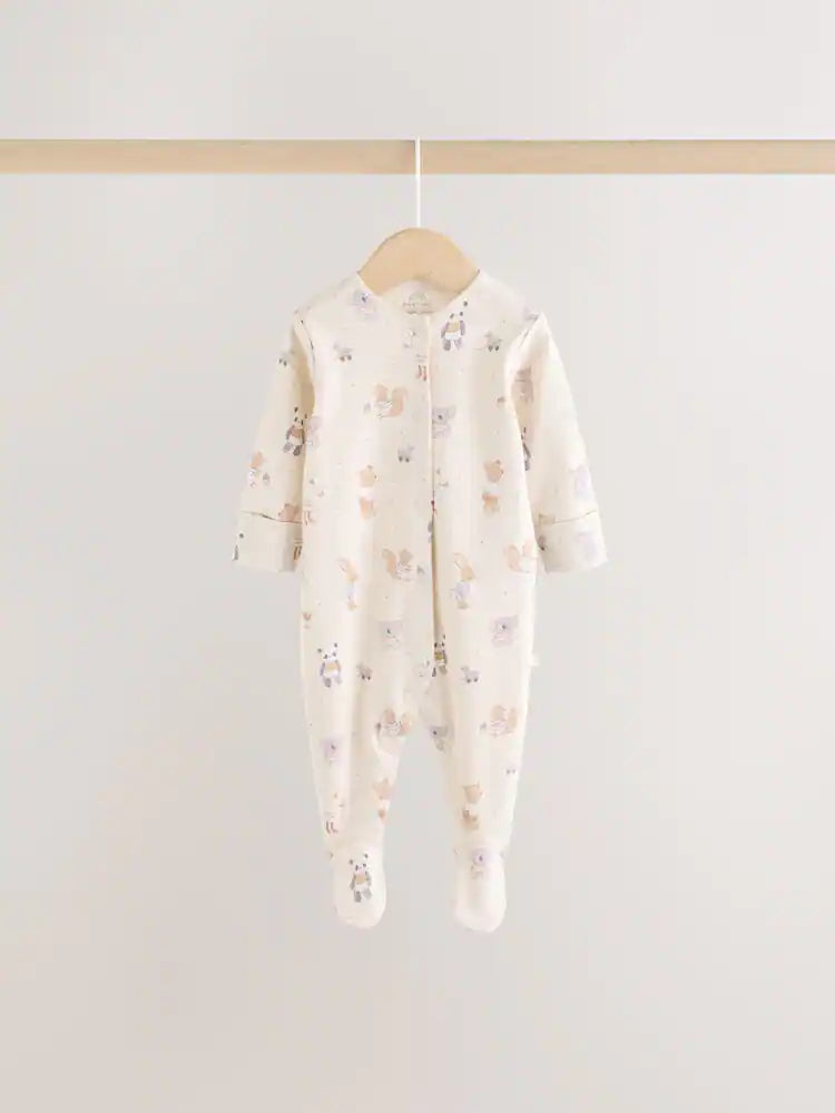 |BabyBoy| Kit Com 3 Macacões De Bebê Com Estampa de Animais (Cores Neutras) – 0 a 2 Anos