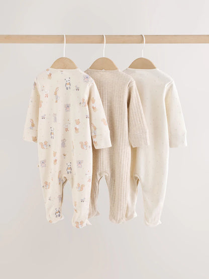 |BabyBoy| Kit Com 3 Macacões De Bebê Com Estampa de Animais (Cores Neutras) – 0 a 2 Anos