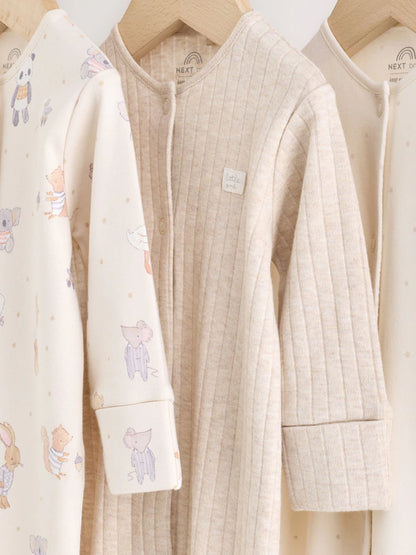|BabyBoy| Kit Com 3 Macacões De Bebê Com Estampa de Animais (Cores Neutras) – 0 a 2 Anos