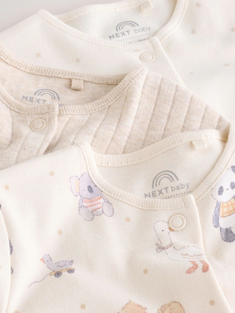 |BabyBoy| Kit Com 3 Macacões De Bebê Com Estampa de Animais (Cores Neutras) – 0 a 2 Anos
