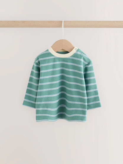 |BabyBoy| Kit Com 4 Camisetas De Manga Longa Listradas Azul/Verde Para Bebês (0 meses a 2 anos)